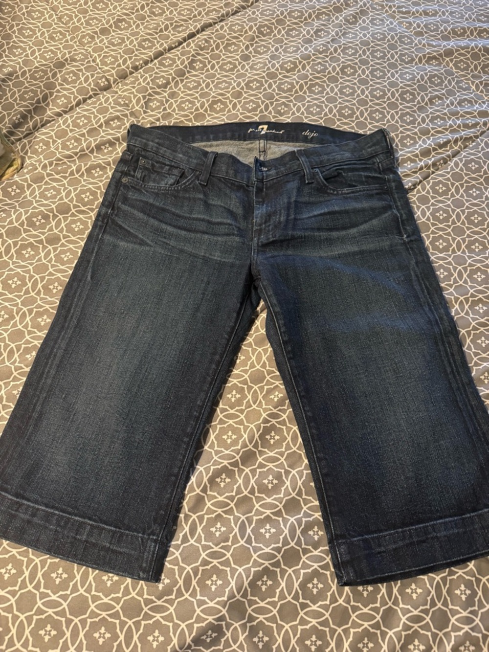 7 For All Mankind Dark Blue Cropped Denim Shorts
